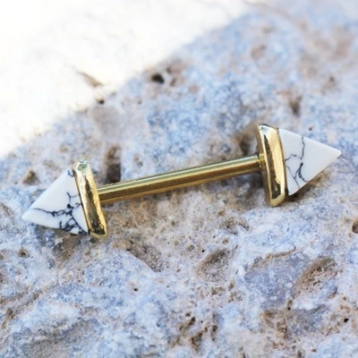 PAIR of Gold Plated Howlite Triangle Nipple Bar - Image 1 of 3