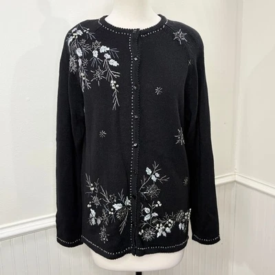 Cárdigan Suéter Stitches In Time Talla S Bordado Cuentas Invierno Copo de Nieve  Foto 1 de 4