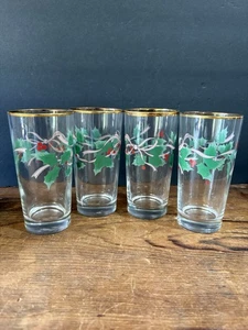 Mikasa Ribbon Holly Highball Glasses, Set Of 4, WX032/012, With Box, 15 Oz - Picture 1 of 7