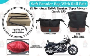 Soft Pannier Bag Brown "With Rail For Royal Enfield Classic 650 & Shotgun 650" - Foto 1 di 13