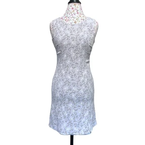 Vintage 90's Y2K Ice Gray Floral Mini Sheath Dress Retro Sleeveless Rayon size 6 - Picture 1 of 5