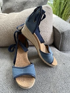 UGG Australia Amell Open Toe Lace Up Jute Wedge 1014955 Marino Blue Sz 8.5 - Picture 1 of 17