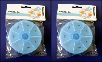 2 Stück Medikamentenbox RUNDE Pillendose 7 Tage Tablettenbox Tablettendose - Bild 1 von 2