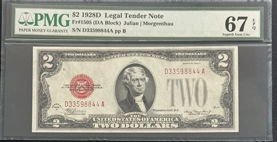 1928 D $2 Legal Tender Note. D-A Block PMG 67 EPQ - Image 1 of 2