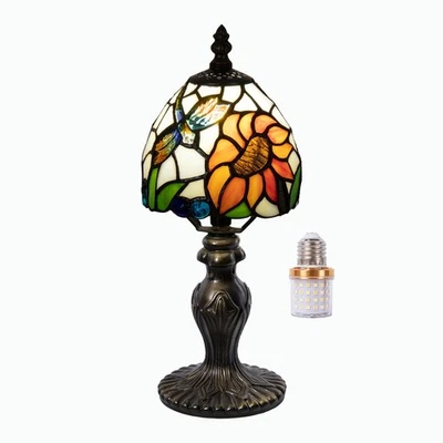 Abajur pequeno de vitral, 6 polegadas girassol estilo Tiffany 3 cores-temperatura L... - Imagem 1 de 4