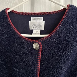 Christopher & Banks Cardigan Hand Embroidered Women XL Navy Patriotic Sweater - Picture 1 of 13
