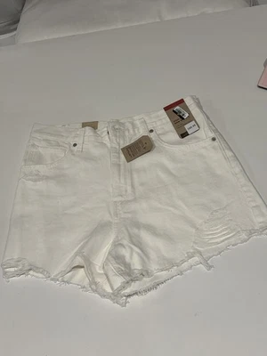 Levi's высокая талия мама шорты белый искусственно состаренный необработанный кромки размер 31 новый с Ярлыками - Изображение 1 из 3