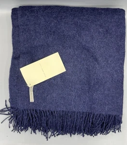 ALICIA ADAMS ALPACA-WOOL THROW BLANKET 52”x64" 3" FRINGE Dark Blue - Picture 1 of 6