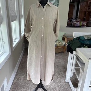Soplia Gon Damen Med. Langes Kleid Knopfleiste bescheiden beige langarm. - Bild 1 von 9