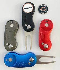 NFL 2 Prong Switchblade GOLF DIVOT REPAIR TOOL Black + Ballmark CHICAGO BEARS - Picture 1 of 1