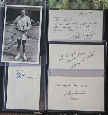Five Tennis Hall of Fame members SIGNED four on index cards + one on postcard - Image 1 of 4