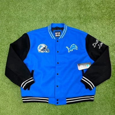 Detroit Lions NFL Team Apparel Faux Wool Varsity Bomber Jacket Size XXL NWT $160 - Image 1 of 4