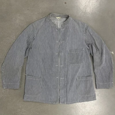 Chaqueta De Colección Años 40/50 Rayas de Nogal A Rayas Trabajo Tareas Cambio Botón Banda Cuello Algodón Foto 1 de 4