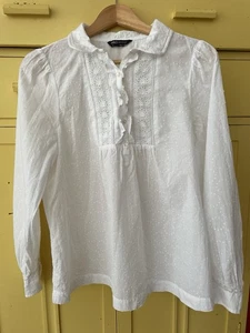 M&S Collection Women's White Cotton Dobby Embroidered Broderie Blouse 12 - Picture 1 of 4