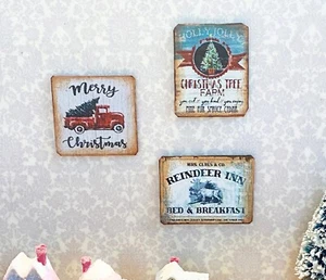 Puppenhaus Miniatur SET 3 reduziert KUNST Weihnachten rot Abholung Rentier Gasthaus BAUM - Bild 1 von 4
