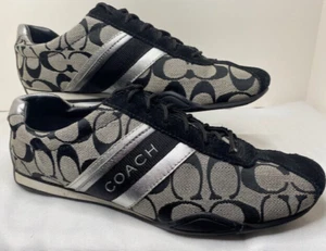 Coach Jayme Grey Monogram Canvas Black Suede Sneakers Womens Size 9.5 F0007/G10 - Picture 1 of 9