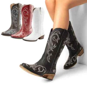 Mujeres Vaqueras Vaqueras Botas Occidentales Punta Cuadrada Pull On Medio Pantorrilla Botas - Imagen 1 de 43