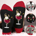 Christmas Cotton Socks Wine Glasses Printed Hosiery Medium Length Party Costumes