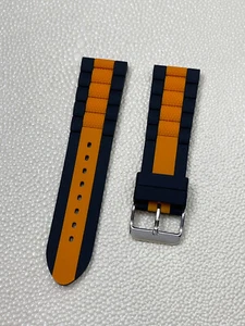 Hadley-Roma 24mm Black Silicone Mens Watch Strap with Orange Center Color MS3344 - Picture 1 of 2