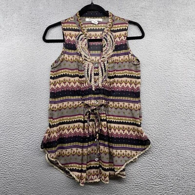 Женская блузка American Rag Cie разноцветная геометрическая без рукавов на пуговицах размер S - Изображение 1 из 4