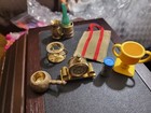 Vtg Brass Mini Doll House Lot Of 5 Pieces Made In Holland & other Barbie Acc C41