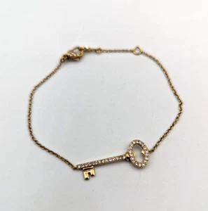 Nadri Gold Tone Pave Crystal Key Statin Delicate Bracelet 7.5" Retired - Picture 1 of 11