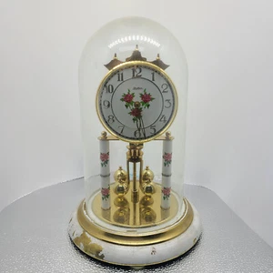 Vintage Floral Anniversary Clock Glass Dome West Germany S Haller - Picture 1 of 5