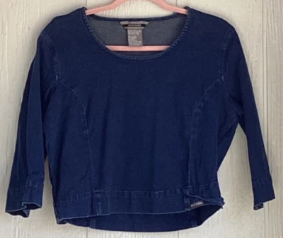 Top corto de mezclilla azul liso grande para dama manga 3/4 Auntentic Rockies ropa de mezclilla Foto 1 de 4