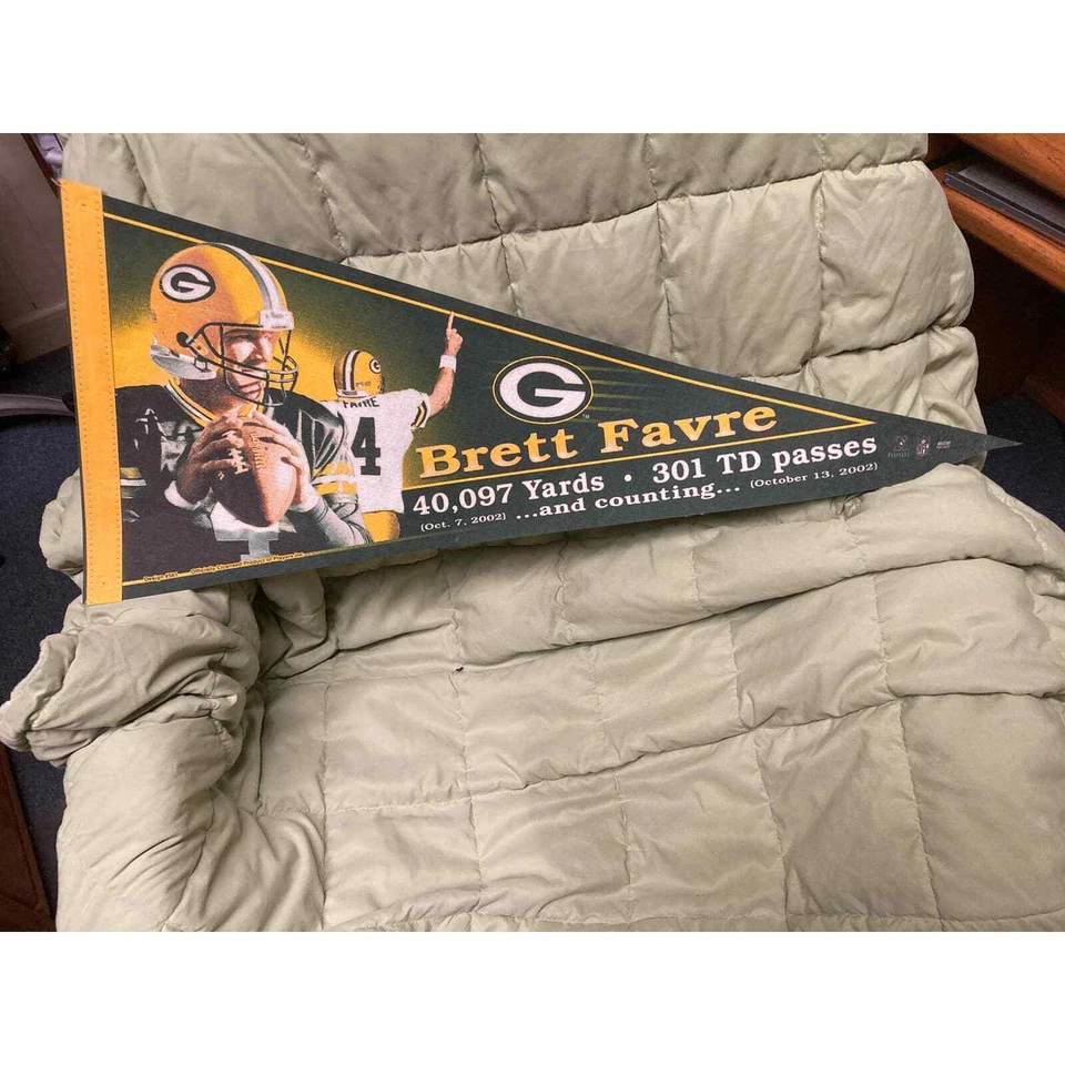  Green Bay Packers Brett Favre 40.097 yardas y 301 TD pases Wincraft banderín  Foto 1 de 1