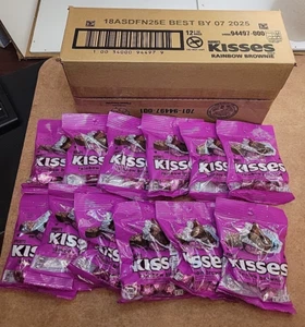 12 Bags HERSHEY'S KISSES RAINBOW BROWNIE MILK CHOCOLATE CANDY 12/2oz- Exp-07/25 - Picture 1 of 6