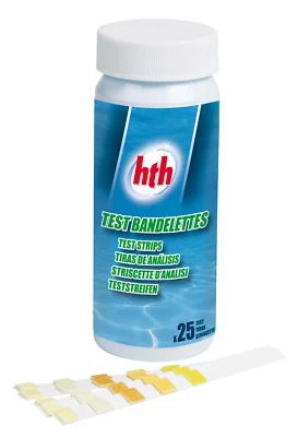 HTH TEST BANDELETTES Cl/pH/Br/TH/TAC/Cya (boîte de 25) | Analyse de l'Eau