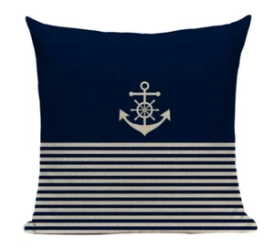 Anchor Stripes N18 Cushion Pillow Cover Ship Sailor Boating Ocean Adventure - Picture 1 of 5