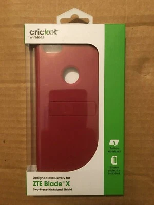 NEW CRICKET ZTE BLADE X Red Two Piece Kickstand Shield Screen Protector Case - Image 1 of 4