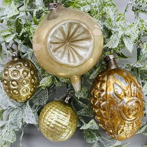 ALL GOLD LOT Antique Vtg BUMPY INDENTS DROP FANCY Blown-Glass XMAS ORNAMENTS Ger - Picture 1 of 23