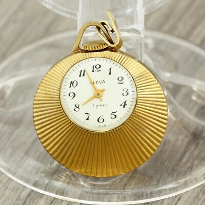 Reloj Colgante Collar Mecánico Mujer Soviética SLAVA URSS. Estuche AU chapado en oro Foto 1 de 4