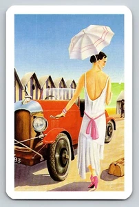 Trade Card Flapper Pinup Woman Periwinkle Dress Parasol Swap Card Playing Card - Picture 1 of 2