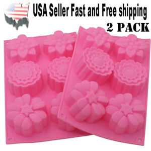 2 PACK Flower Shaped Silicone DIY Handmade Soap Mold Muffin Cup Cake ~US Seller