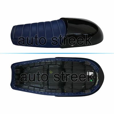 Selle Double En Cuir Bleu Pour Royal Enfield GT & Interceptor 650 Et Cowl Noir - Photo 1/4