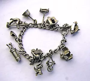 Vecchio Bracciale Charm Meccanico Movimento Parti Vintage Antico Argento Sterling Lungo 7in - Foto 1 di 8