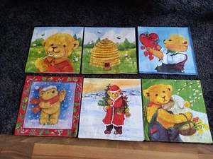 6 Motivservietten Teddy Teddybär Bär Weihnachten Xmas Serviettentechnik Serviett - Bild 1 von 2