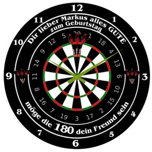 Dart Wanduhr " Geburtstag mit Namen und Spruch 180 " verschiedene Größen - Bild 1 von 5