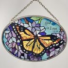 Joan Baker Hand Painted Suncatcher God Is Love Butterfly 3” Glass Window Hanger