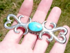 Spilla turchese argento sterling senza marchio Southwestern spilla sabbiata 23,7 g 3,5 pollici - Foto 1 di 21