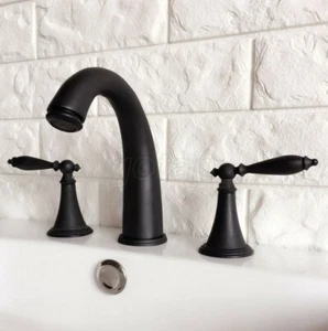 Black Bronze Widespread Bathroom Sink Faucet 3Hole 2 Handle Deck Mount Mixer Tap - Bild 1 von 8