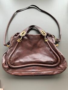 Authentic Chloe Paraty Medium 2Way Shoulder Hand Bag Purse Leather Brown vintage
