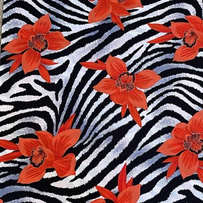 Alexander Henry Collection Cotton Fabric Zebra Print Large Red Flowers 1.5 Yards - Image 1 of 4