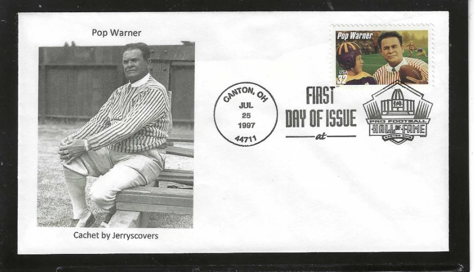FOOTBALL POP WARNER HALL OF FAME FDC 1997 CANTON OHIO JERRY'S COVERS ONLY 1 MADE - Image 1 of 1