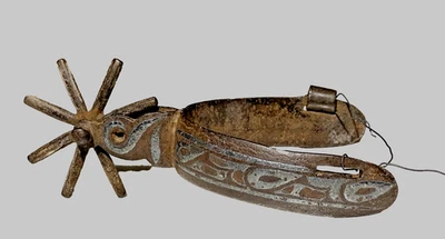 铁和银镶嵌马刺8点罗威尔墨西哥西部古董 — 第 1/4 张图片