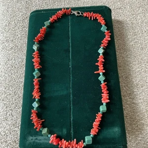 EDLE Vintage Indianer Silber Türkis Würfel / Koralle Perlenkette 17,5 Nachlass - Bild 1 von 3