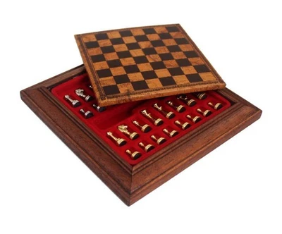 Italfama Oro & Argento Placcato Metallo Scacchi Set,Wood Board Cassetto,17x17cm - Immagine 1 di 4